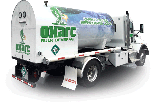 a tanker truck that says oxarc bulk beverage on the side